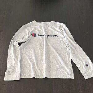 Champion Heather Gray Logo Long Sleeve Tee